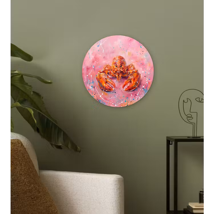 Zeeleven - Kreeft - Spatters - Abstract - Roze Wandcirkel kunststof plaat 5mm dik klein -sfeer3