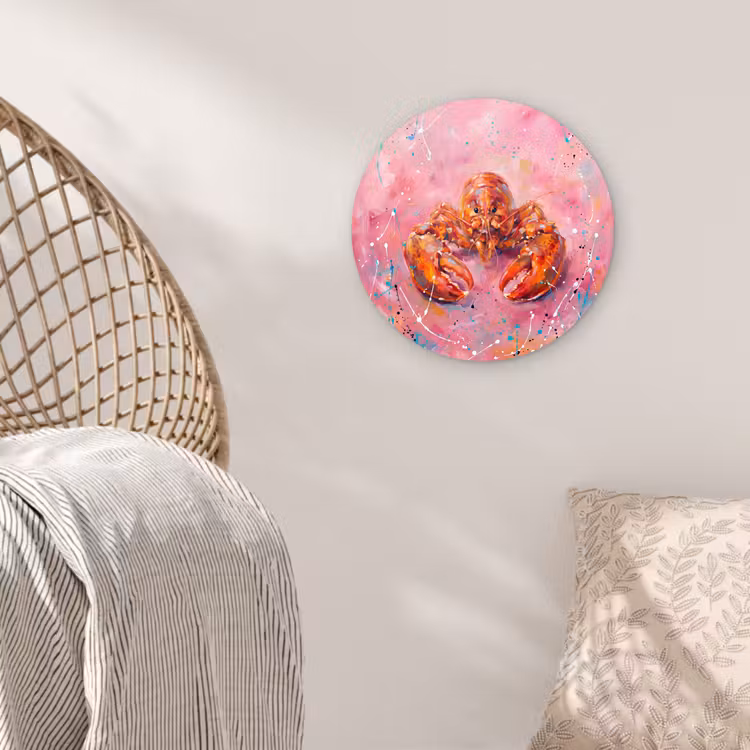 Zeeleven - Kreeft - Spatters - Abstract - Roze Wandcirkel kunststof plaat 5mm dik klein -sfeer5
