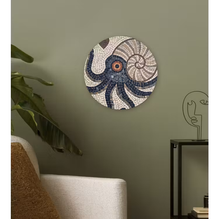 Zeeleven - Mozaïek - Kunst - Vintage - Beige Wandcirkel kunststof plaat 5mm dik klein -sfeer3