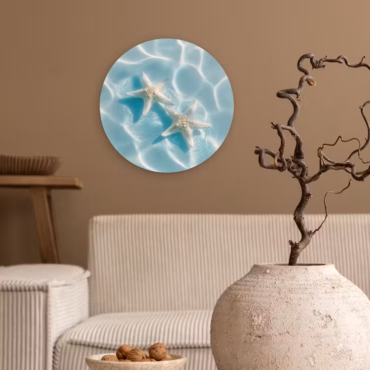 Zeesterren - Golvend water - Rustgevend Wandcirkel kunststof plaat 5mm dik klein -sfeer1