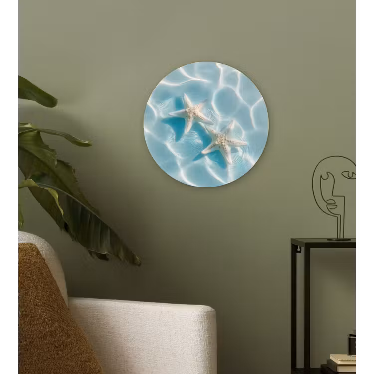 Zeesterren - Golvend water - Rustgevend Wandcirkel kunststof plaat 5mm dik klein -sfeer3