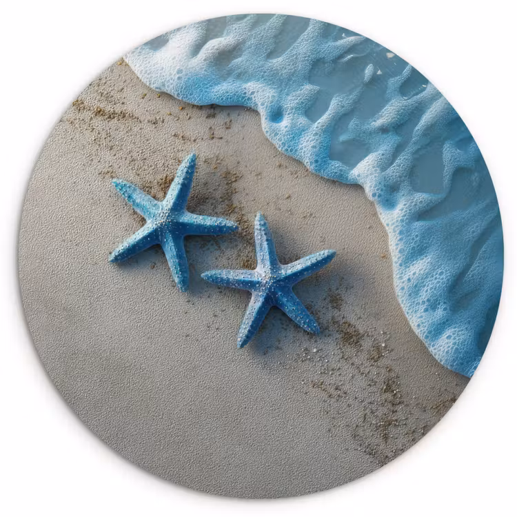 Zeesterren - Zand - Zee - Blauw Wandcirkel kunststof plaat 5mm dik klein -3d