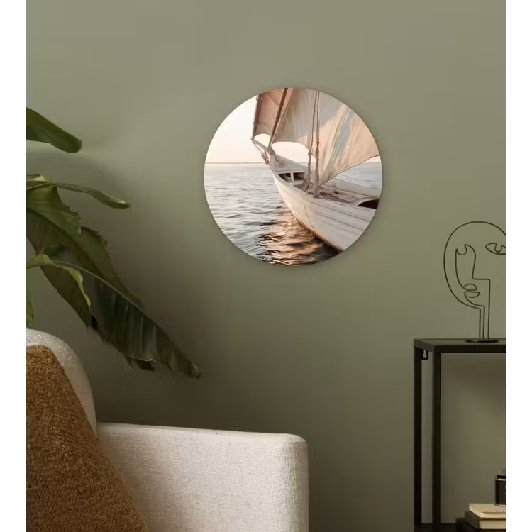 Zeilboot - Zee - Beige - Zon Wandcirkel kunststof plaat 5mm dik klein -sfeer3