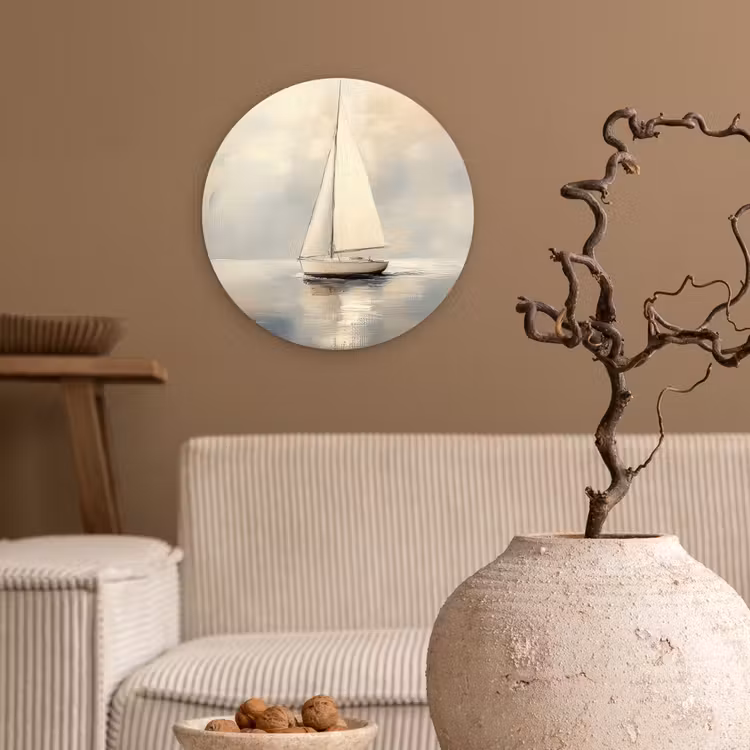 Zeilschip - Zee - Bewolkt Wandcirkel kunststof plaat 5mm dik klein -sfeer1