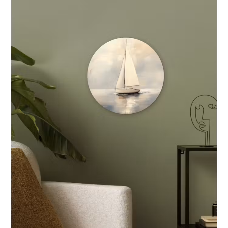 Zeilschip - Zee - Bewolkt Wandcirkel kunststof plaat 5mm dik klein -sfeer3