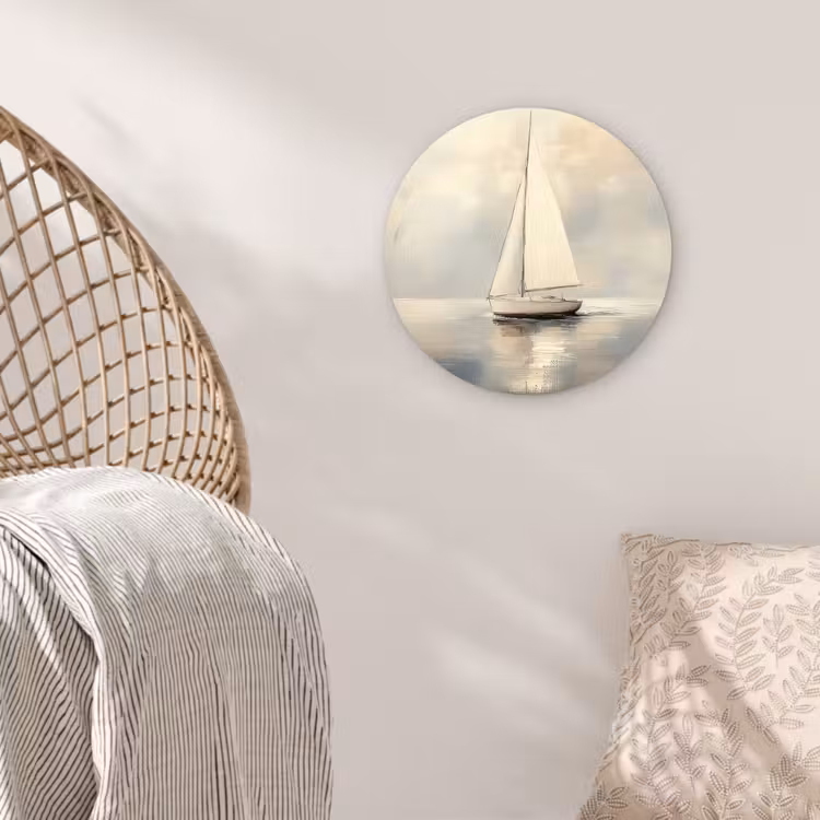 Zeilschip - Zee - Bewolkt Wandcirkel kunststof plaat 5mm dik klein -sfeer5