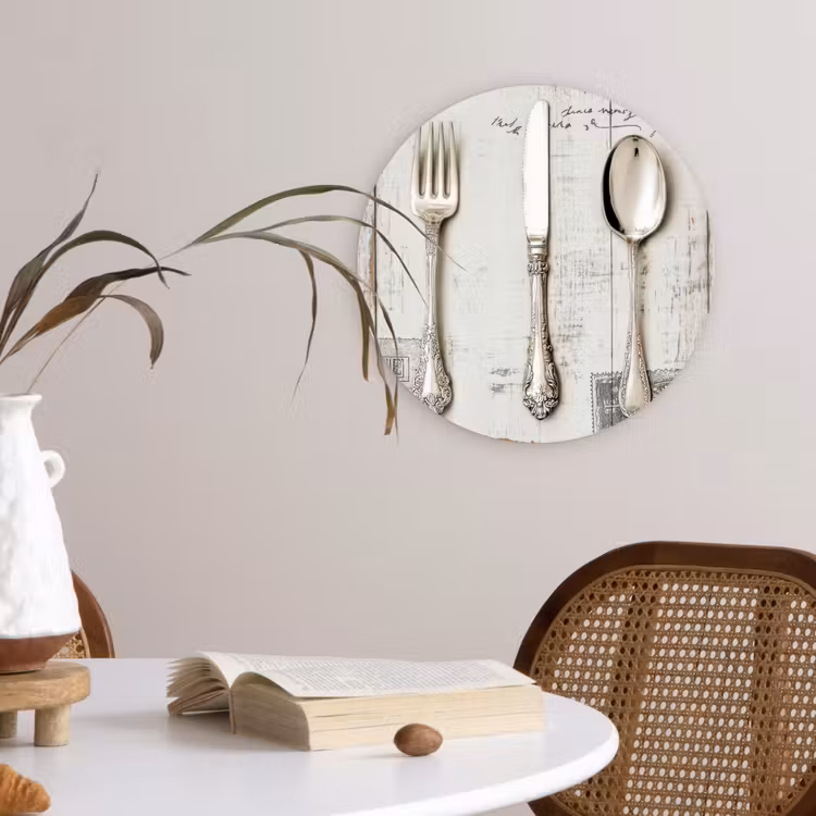 Zilver - Bestek - Hout Wandcirkel kunststof plaat 5mm dik klein -sfeer4