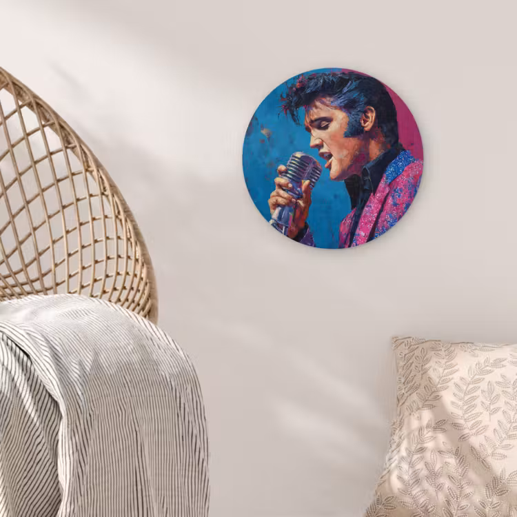 Zingende man - Glitterjas - Microfoon Wandcirkel kunststof plaat 5mm dik klein -sfeer5