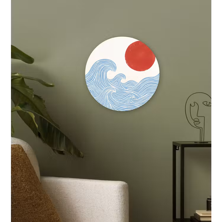 Zon - Golven - Oceaan - Abstract - Rood Wandcirkel kunststof plaat 5mm dik klein -sfeer3