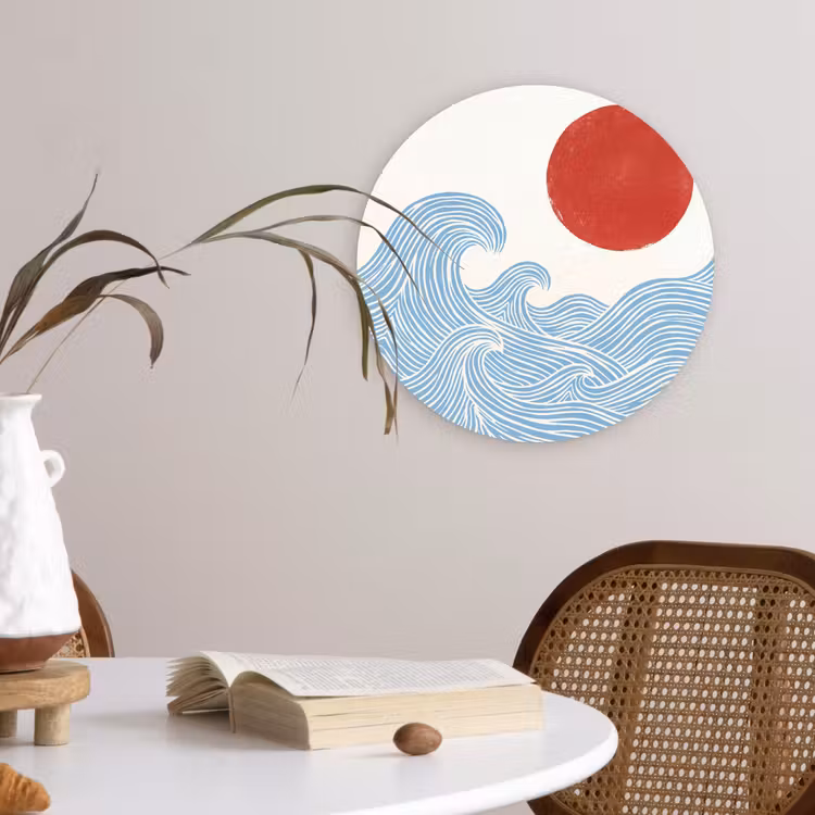 Zon - Golven - Oceaan - Abstract - Rood Wandcirkel kunststof plaat 5mm dik klein -sfeer4
