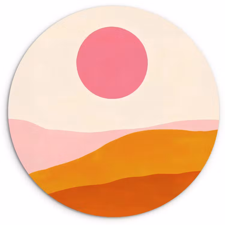 Zon - Heuvels - Abstract - Roze Wandcirkel kunststof plaat 5mm dik klein -3d