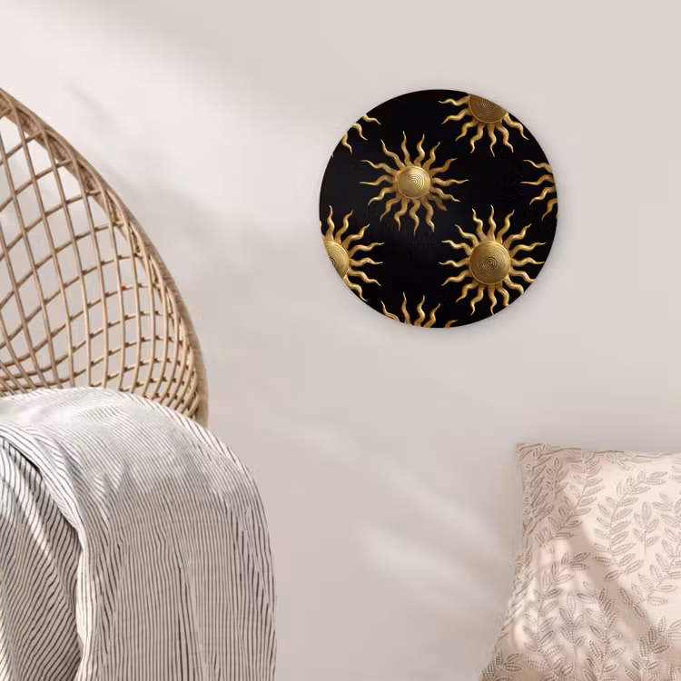 Zon - Patroon - Luxe - Goud - Zwart Wandcirkel kunststof plaat 5mm dik klein 188 -sfeer5
