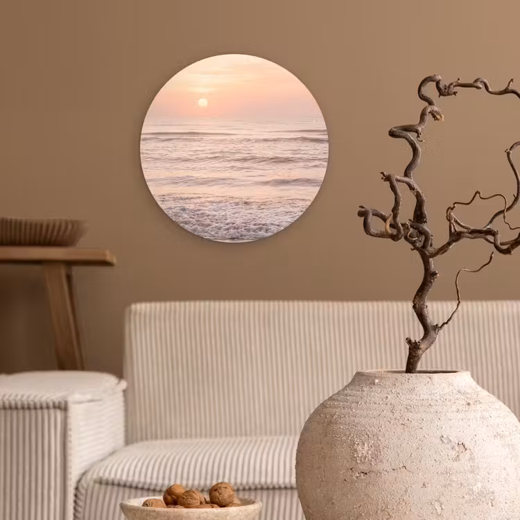 Zon - Strand - Roze Wandcirkel kunststof plaat 5mm dik klein -sfeer1