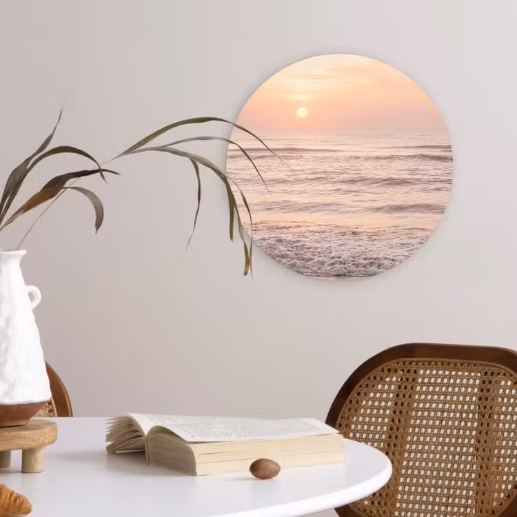 Zon - Strand - Roze Wandcirkel kunststof plaat 5mm dik klein -sfeer4