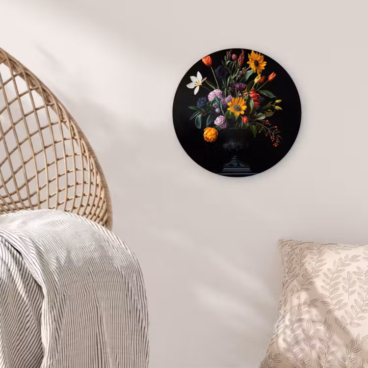 Zonnebloemen - Boeket - Kleurrijk Wandcirkel kunststof plaat 5mm dik klein -sfeer5