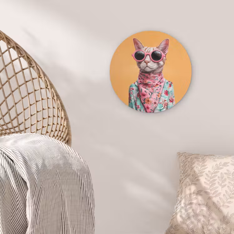 Zonnebril - Kat - Sjaal - Bloemen Wandcirkel kunststof plaat 5mm dik klein -sfeer5