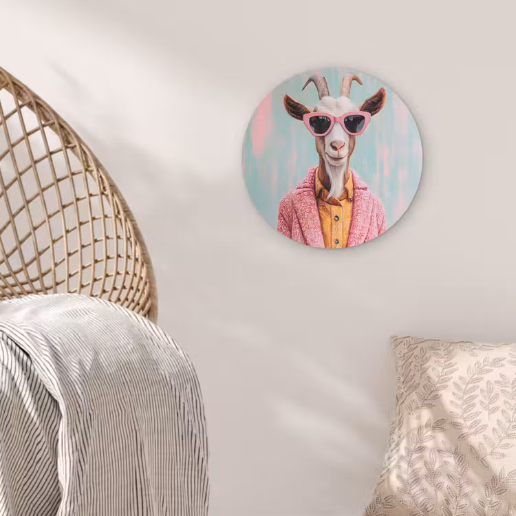 Zonnebril - Roze - Geit - Horen Wandcirkel kunststof plaat 5mm dik klein -sfeer5