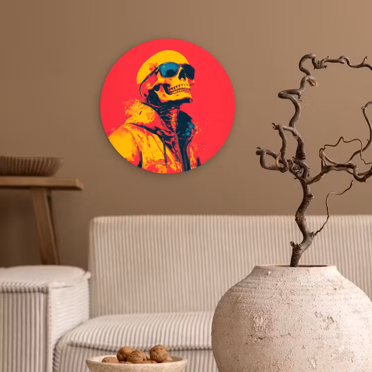 Zonnebril - Schedel - Jas - Rood Wandcirkel kunststof plaat 5mm dik klein -sfeer1