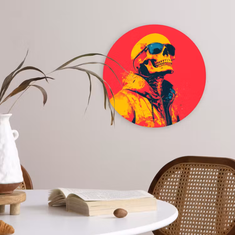 Zonnebril - Schedel - Jas - Rood Wandcirkel kunststof plaat 5mm dik klein -sfeer4