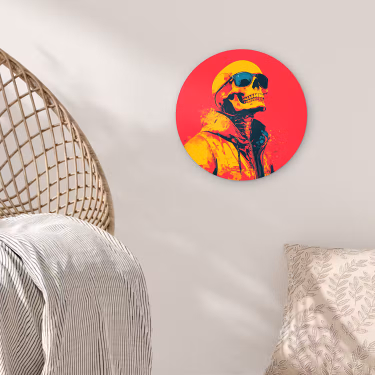 Zonnebril - Schedel - Jas - Rood Wandcirkel kunststof plaat 5mm dik klein -sfeer5