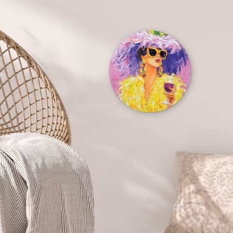 Zonnebril - Vrouw - Jas - Veren Wandcirkel kunststof plaat 5mm dik klein -sfeer5