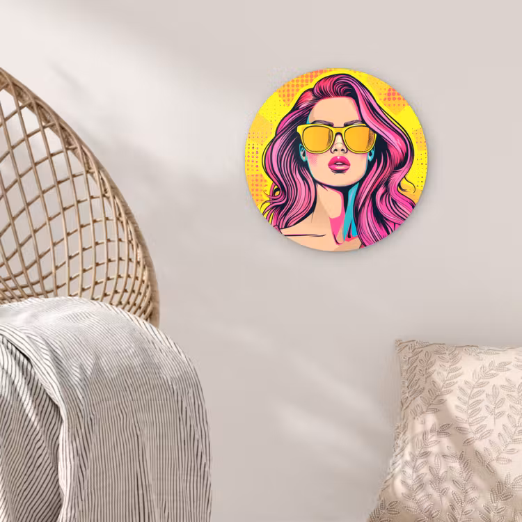 Zonnebril - Vrouw - Zonnig - Geel Wandcirkel kunststof plaat 5mm dik klein -sfeer5