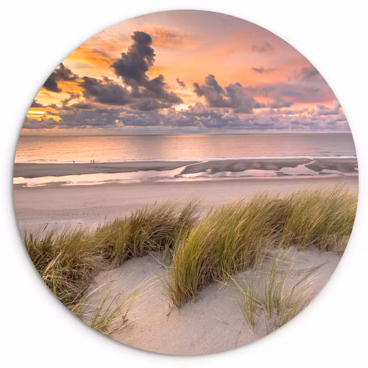 Zonsondergang - Duin - Strand - Planten - Zee Wandcirkel kunststof plaat 5mm dik klein -3d