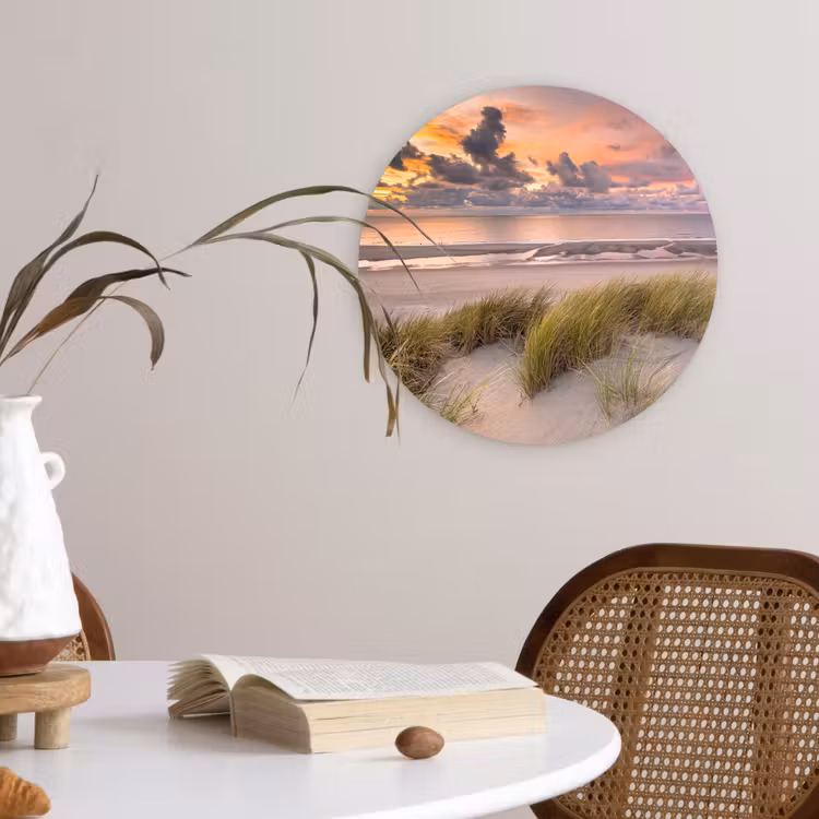 Zonsondergang - Duin - Strand - Planten - Zee Wandcirkel kunststof plaat 5mm dik klein -sfeer4