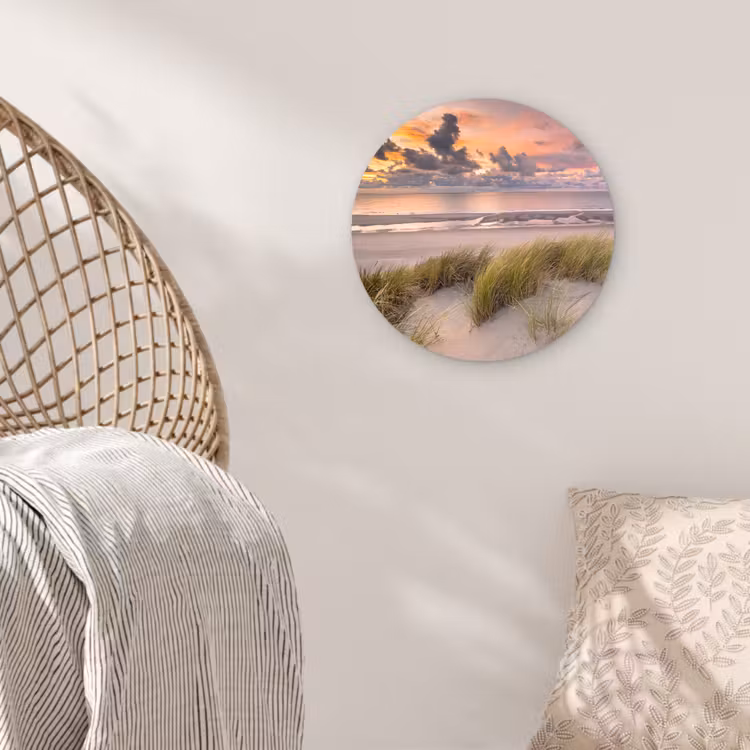 Zonsondergang - Duin - Strand - Planten - Zee Wandcirkel kunststof plaat 5mm dik klein -sfeer5