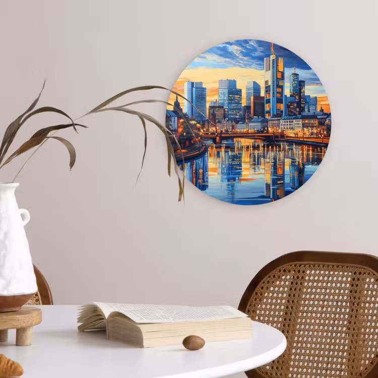 Zonsondergang Frankfurt - Stad - Skyline - Water Wandcirkel kunststof plaat 5mm dik klein -sfeer4