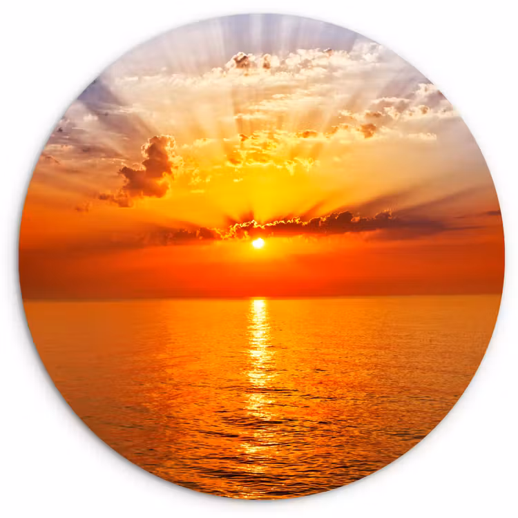 Zonsondergang - Zee - Lucht - Oranje - Horizon - Water Wandcirkel kunststof plaat 5mm dik klein -3d