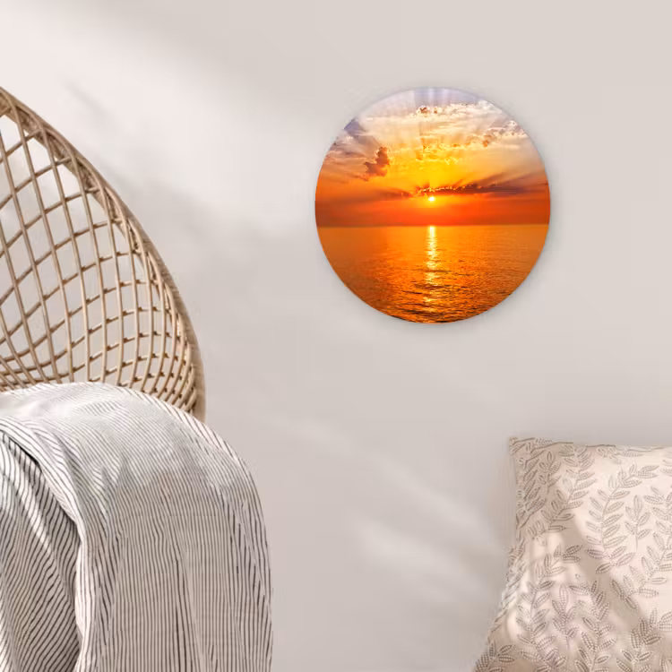 Zonsondergang - Zee - Lucht - Oranje - Horizon - Water Wandcirkel kunststof plaat 5mm dik klein -sfeer5