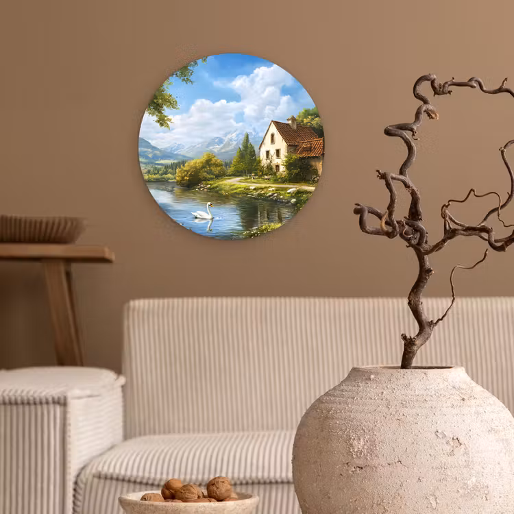 Zwaan - Bomen - Rust Wandcirkel kunststof plaat 5mm dik klein -sfeer1