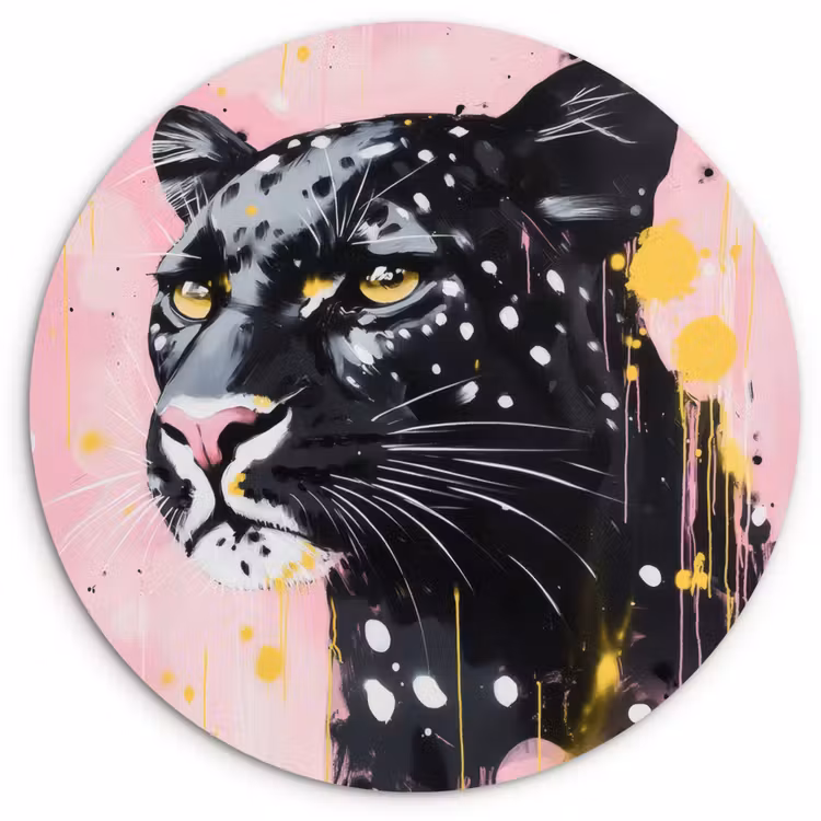 Zwart - Panter - Roze - Abstract Wandcirkel kunststof plaat 5mm dik klein -3d