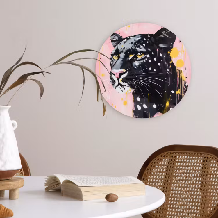 Zwart - Panter - Roze - Abstract Wandcirkel kunststof plaat 5mm dik klein -sfeer4