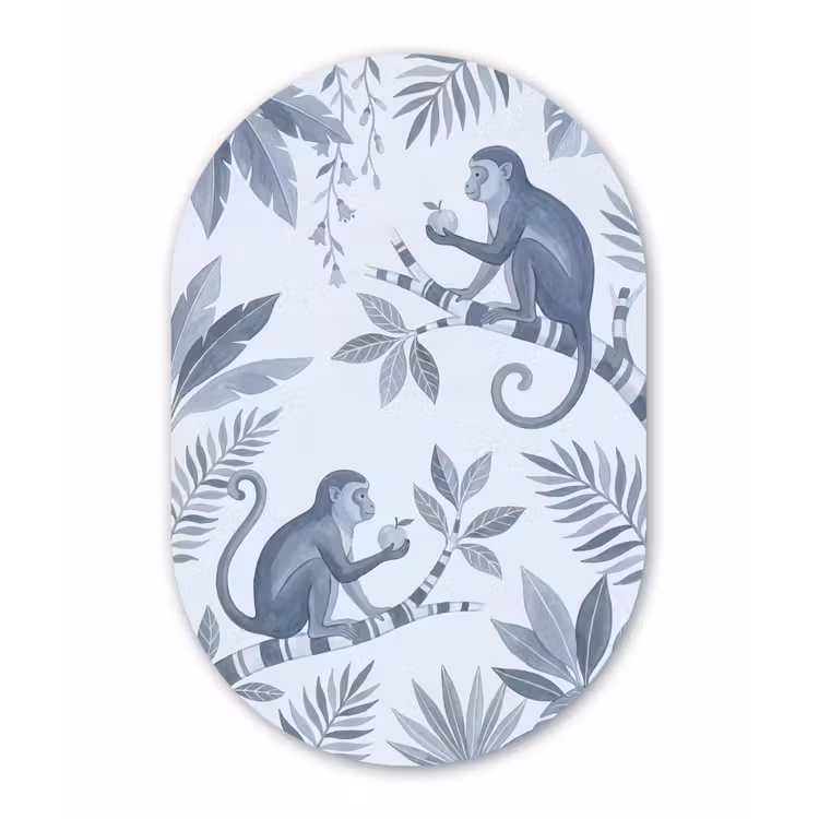 Aap - Boom - Bladeren - Jungle - Illustratie Wandcirkel Ovaal Forex klein -3d
