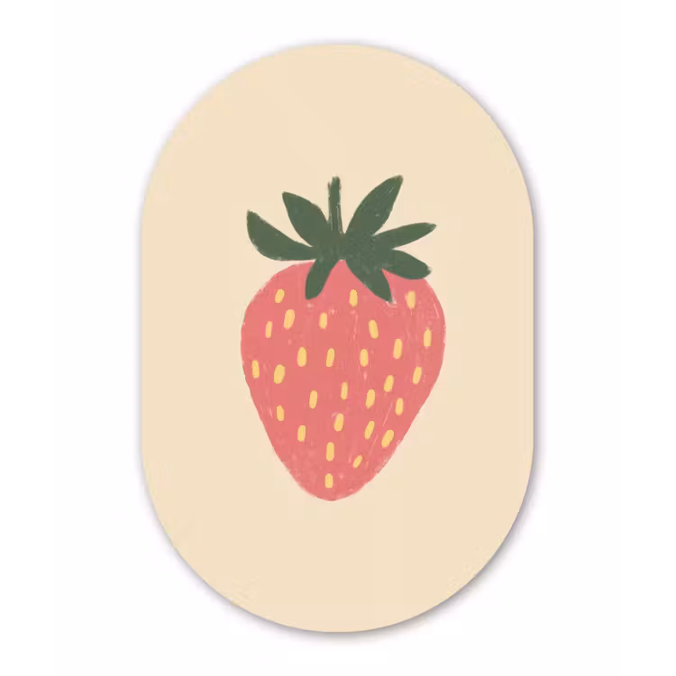 Aardbei - Minimalistisch - Rood - Fruit Wandcirkel Ovaal Forex klein -3d
