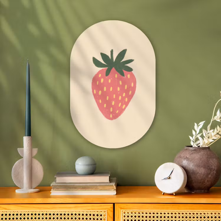 Aardbei - Minimalistisch - Rood - Fruit Wandcirkel Ovaal Forex klein -sfeer2