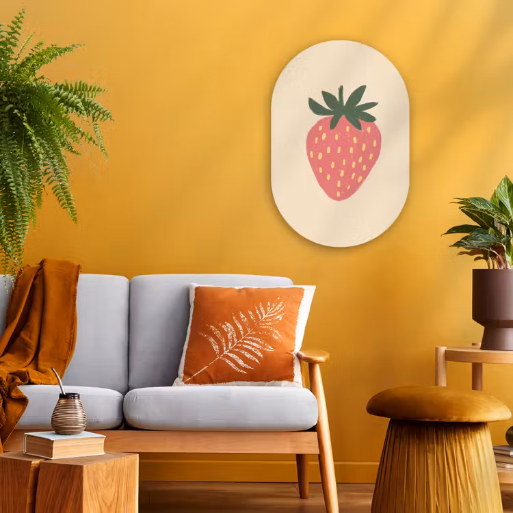 Aardbei - Minimalistisch - Rood - Fruit Wandcirkel Ovaal Forex klein -sfeer4