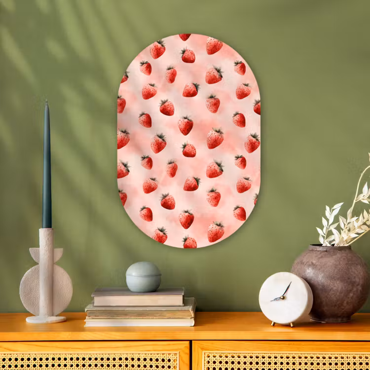 Aardbei - Patroon - Roze Wandcirkel Ovaal Forex klein 630 -sfeer2