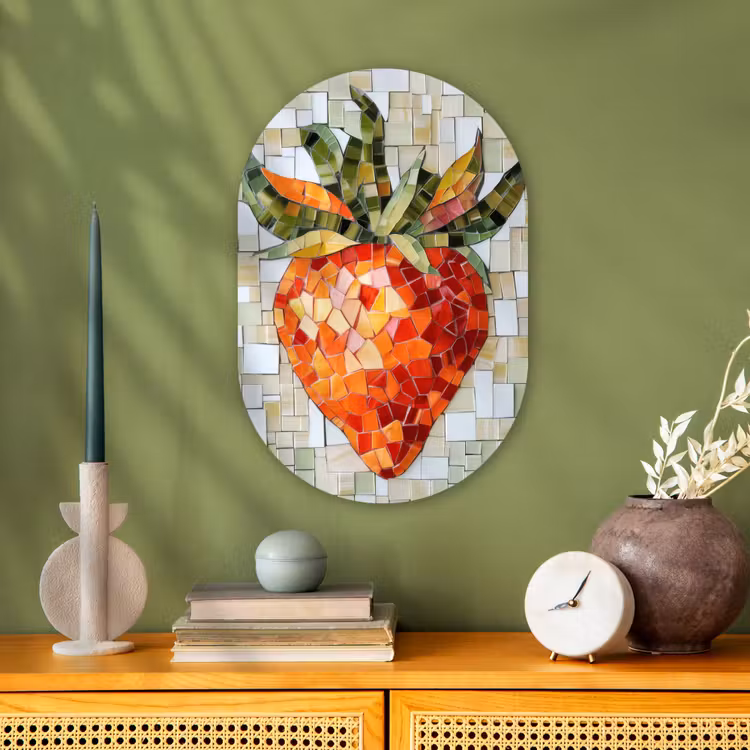 Aardbei - Rood - Mozaïek - Fruit Wandcirkel Ovaal Forex klein -sfeer2