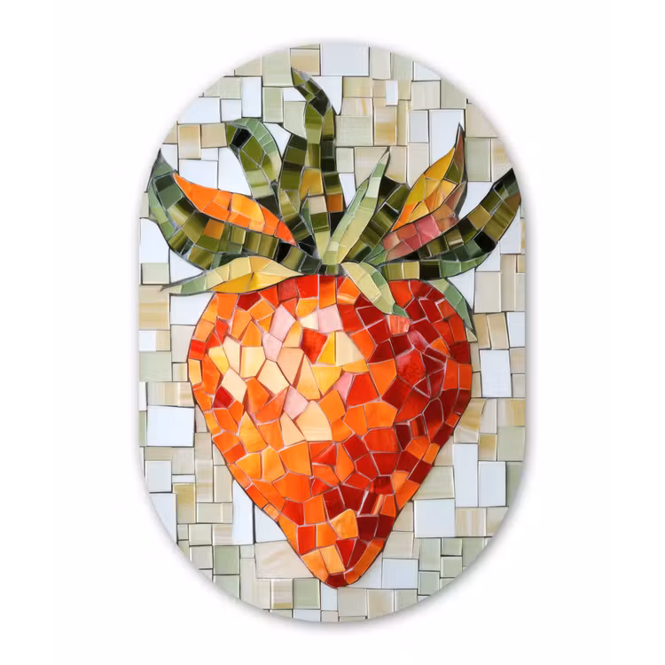 Aardbei - Rood - Mozaïek - Fruit Wandcirkel Ovaal Forex klein -3d