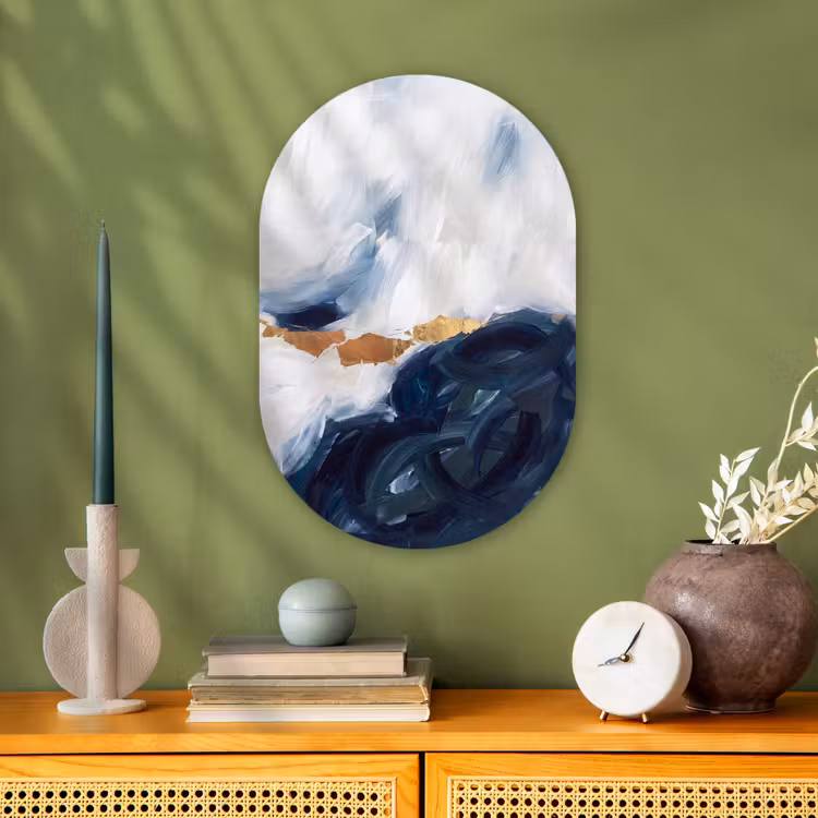 Abstract - Acryl - Blauw - Goud - Elegant Wandcirkel Ovaal Forex klein -sfeer2