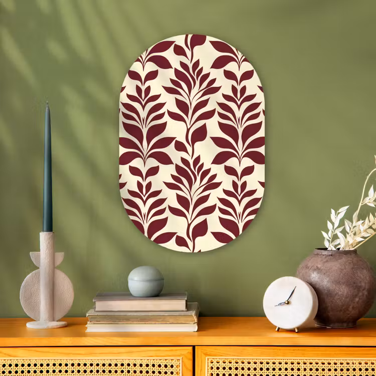Abstract - Bladeren - Burgundy Wandcirkel Ovaal Forex klein 630 -sfeer2