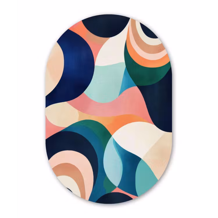Abstract - Blauw - Roze Wandcirkel Ovaal Forex klein -3d