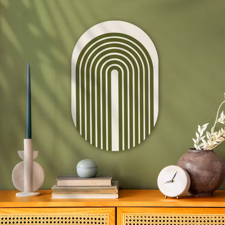 Abstract - Bogen - Modern - Groen - Kunst Wandcirkel Ovaal Forex klein -sfeer2
