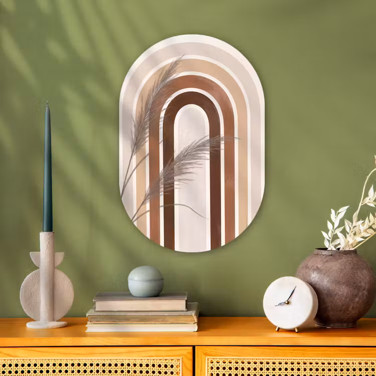 Abstract - Bogen - Plant - Boho - Beige Wandcirkel Ovaal Forex klein -sfeer2