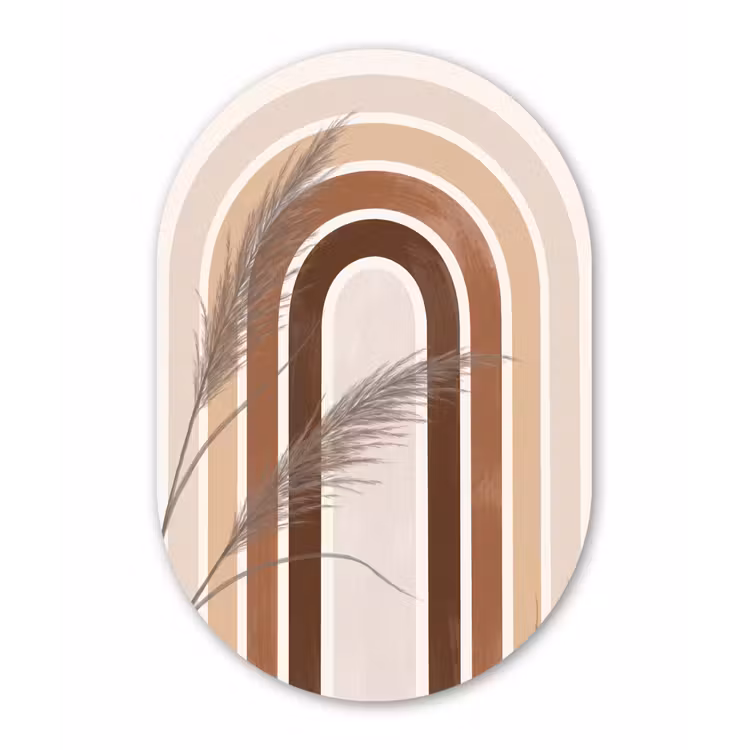 Abstract - Bogen - Plant - Boho - Beige Wandcirkel Ovaal Forex klein -3d