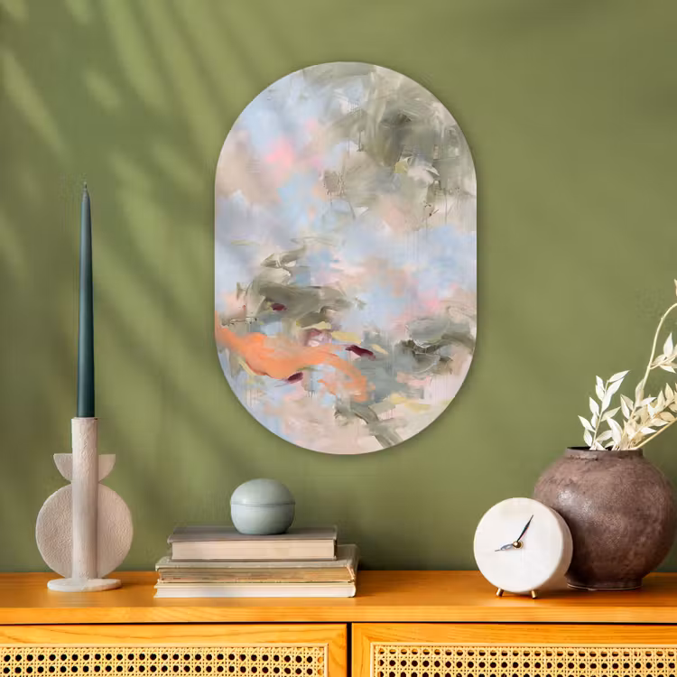 Abstract - Borstelstreken - Kunst - Modern - Pastel Wandcirkel Ovaal Forex klein -sfeer2