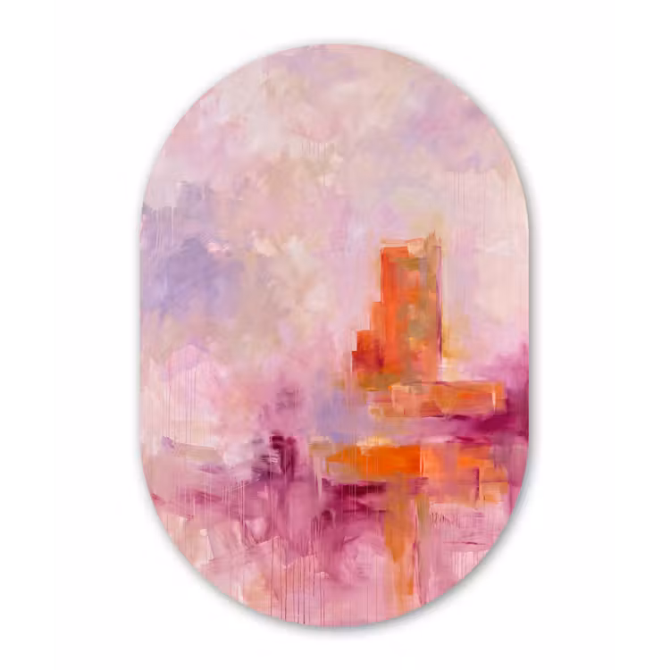 Abstract - Borstelstreken - Kunst - Paars - Goud Wandcirkel Ovaal Forex klein -3d